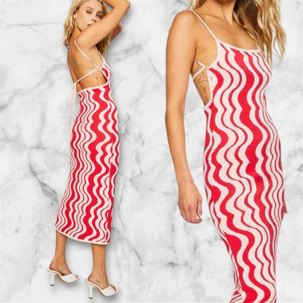 Pretty garbage spring waves Pink and White Pattern Dress knit halter small NWT